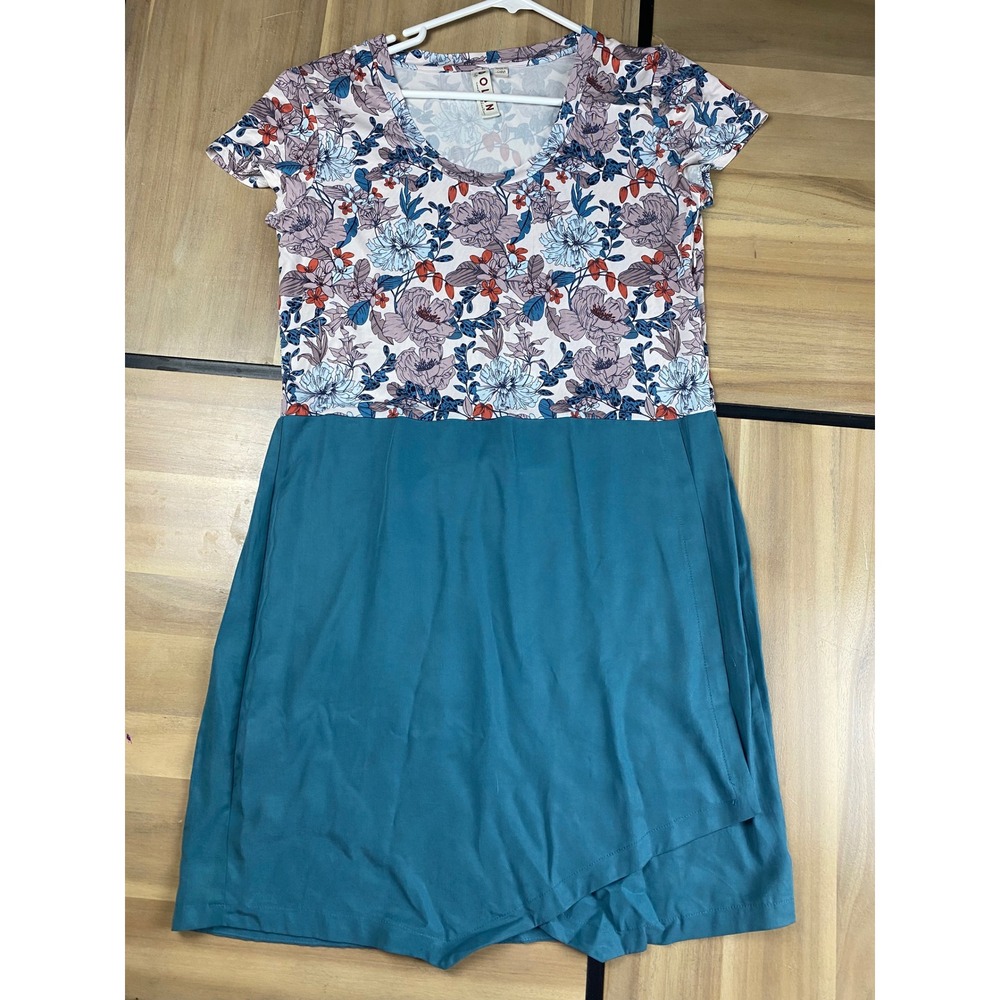 Dolan Left‎ Coast Floral Top Teal Skirt Midi Dress M Cap Sleeve Stretch